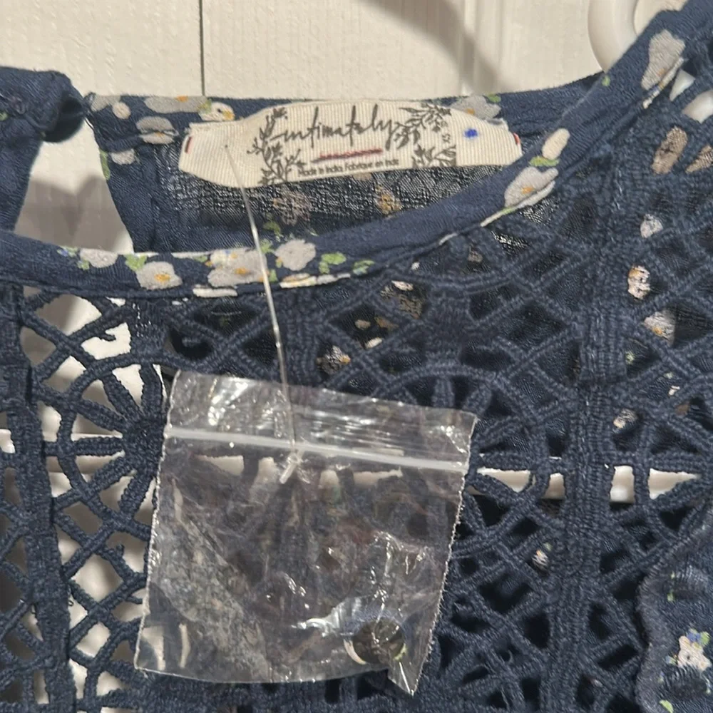 FREE PEOPLE Bali Tate Mixed Media Navy Lace Bodysuit